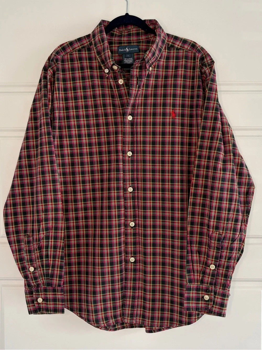 Ralph Lauren Boys L 14-16 Plaid Cotton Poplin Button Down Shirt Preppy Academia